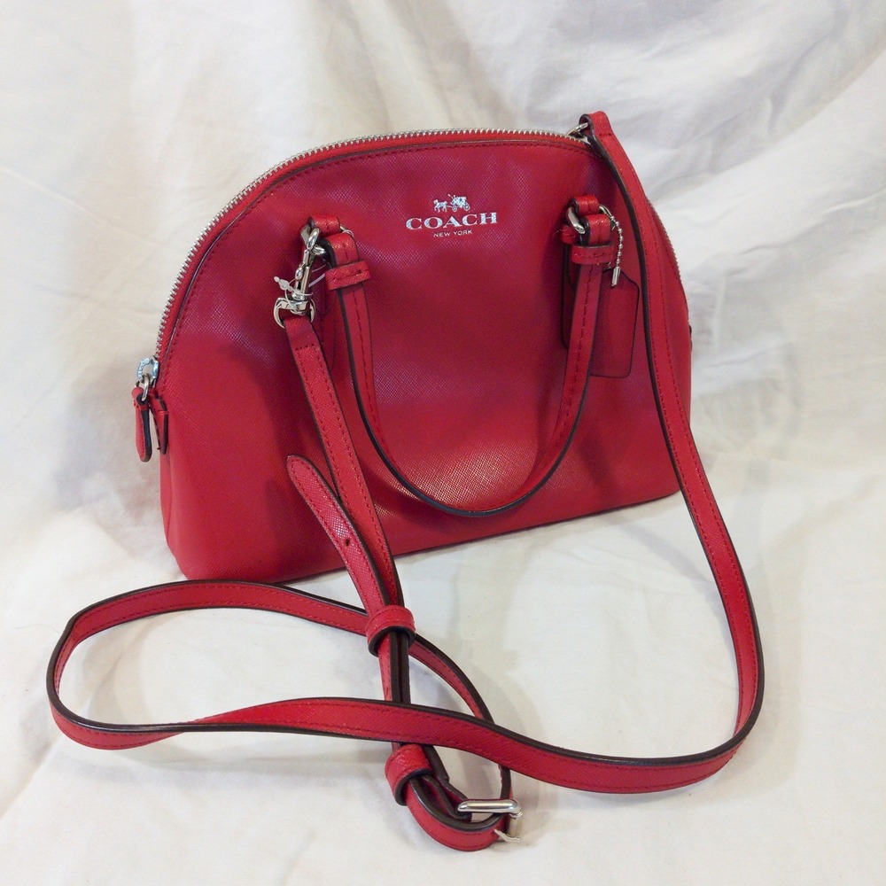 Coach Peyton Leather Mini Dome Satchel F32582 Red Crossbody Purse Bag Adjustable